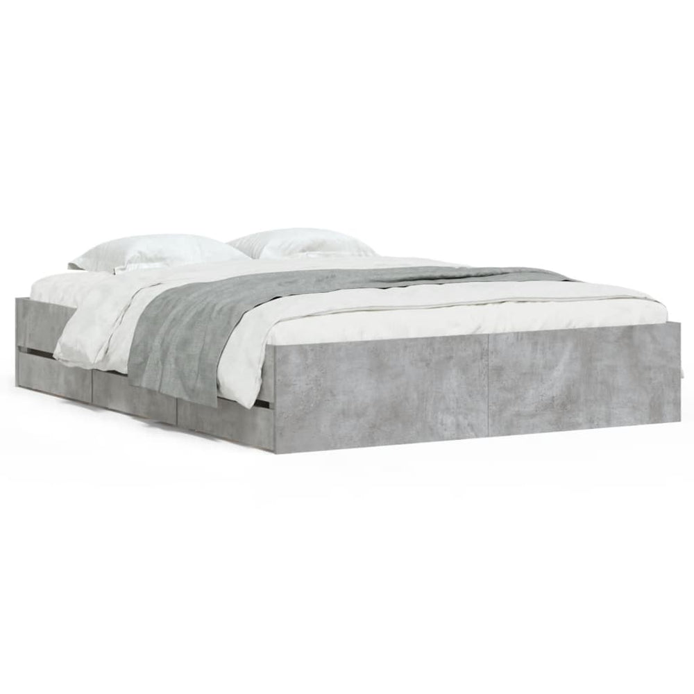 vidaXL Cadre de lit avec tiroirs Gris béton 140x190 cm Bois d'ingénierie