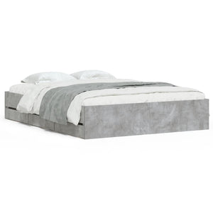 vidaXL Cadre de lit avec tiroirs Gris béton 140x190 cm Bois d'ingénierie