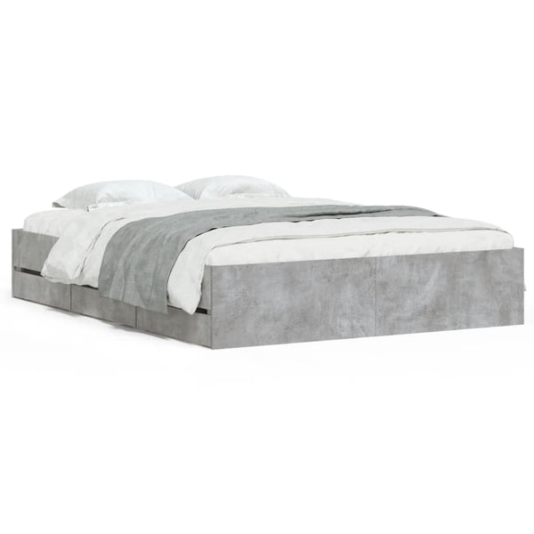 vidaXL Cadre de lit avec tiroirs Gris béton 140x190 cm Bois d'ingénierie