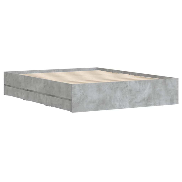 vidaXL Cadre de lit avec tiroirs Gris béton 140x190 cm Bois d'ingénierie