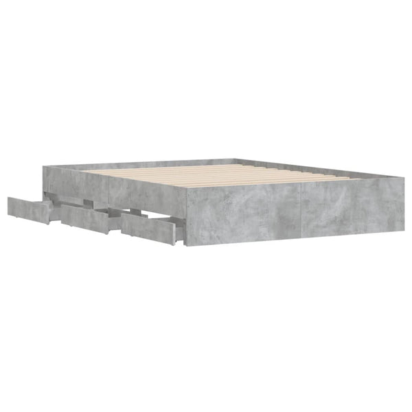 vidaXL Cadre de lit avec tiroirs Gris béton 140x190 cm Bois d'ingénierie