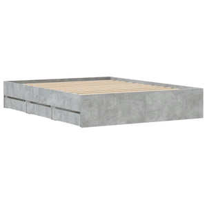 vidaXL Cadre de lit avec tiroirs Gris béton 140x190 cm Bois d'ingénierie