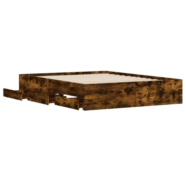 vidaXL Cadre de lit avec tiroirs Chêne fumé 140x190 cm Bois d'ingénierie