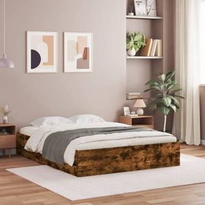 vidaXL Cadre de lit avec tiroirs Chêne fumé 140x190 cm Bois d'ingénierie