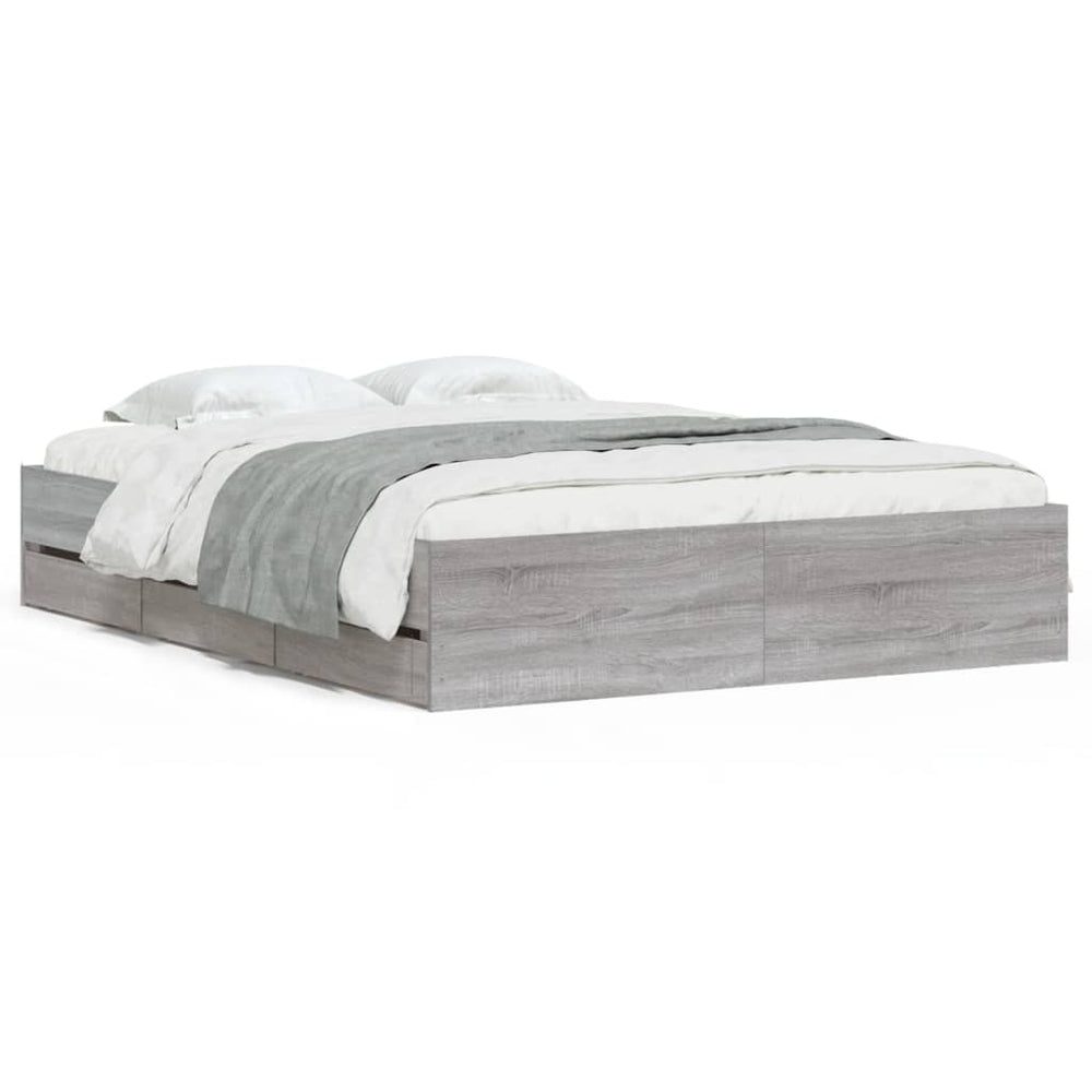 vidaXL Cadre de lit avec tiroirs Gris Sonoma 140x190 cm Bois d'ingénierie