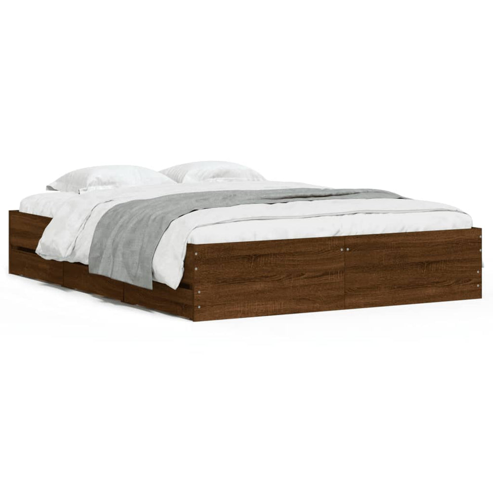 vidaXL Cadre de lit avec tiroirs aspect chêne marron 140x190 cm