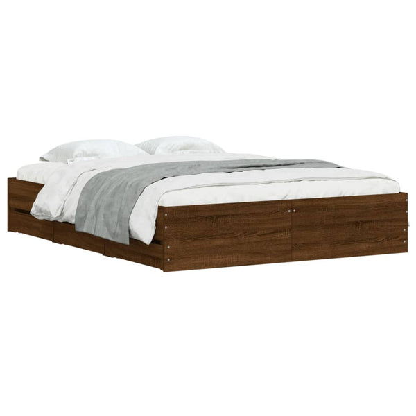 vidaXL Cadre de lit avec tiroirs aspect chêne marron 140x190 cm