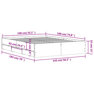 vidaXL Cadre de lit avec tiroirs aspect chêne marron 140x190 cm