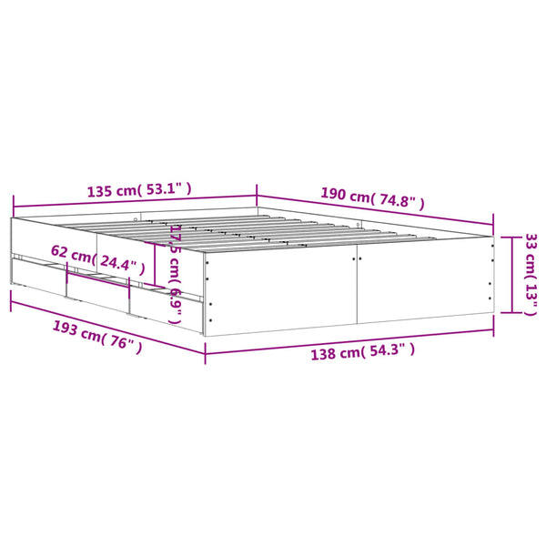 Bettgestell Schwarz 135x190 cm mit Schubladen