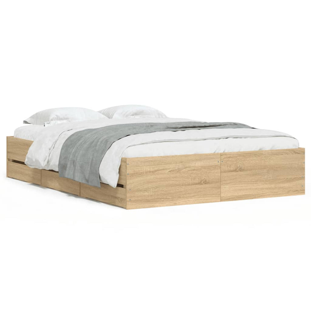 vidaXL Bed Frame with Drawers Sonoma Oak 135x190cm Engineered Wood