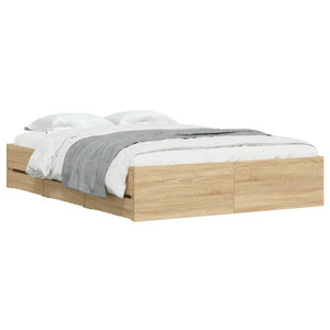 vidaXL Cadre de lit avec tiroirs Chêne Sonoma 135x190cm Bois d'ingénierie