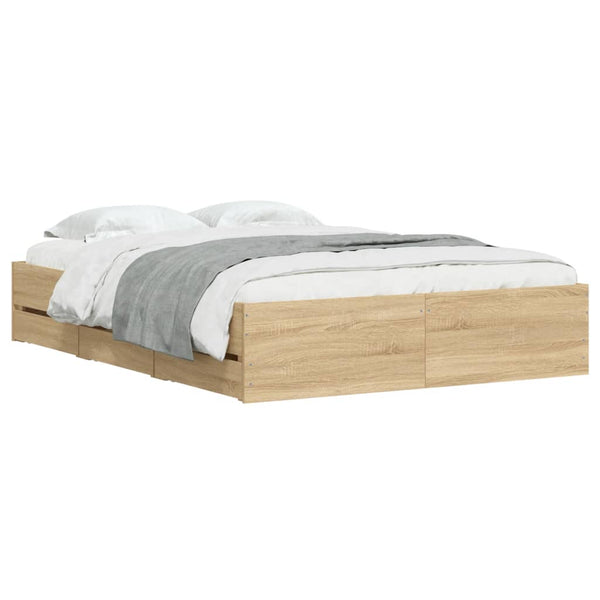 vidaXL Cadre de lit avec tiroirs Chêne Sonoma 135x190cm Bois d'ingénierie