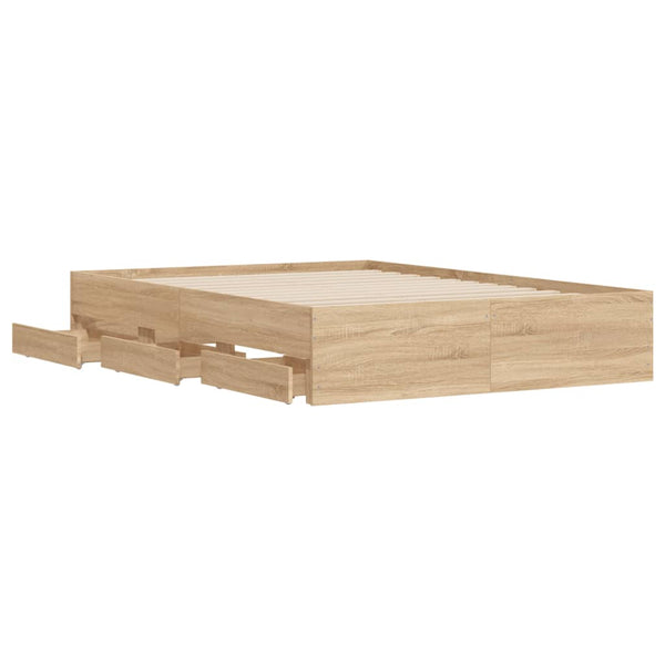 vidaXL Cadre de lit avec tiroirs Chêne Sonoma 135x190cm Bois d'ingénierie