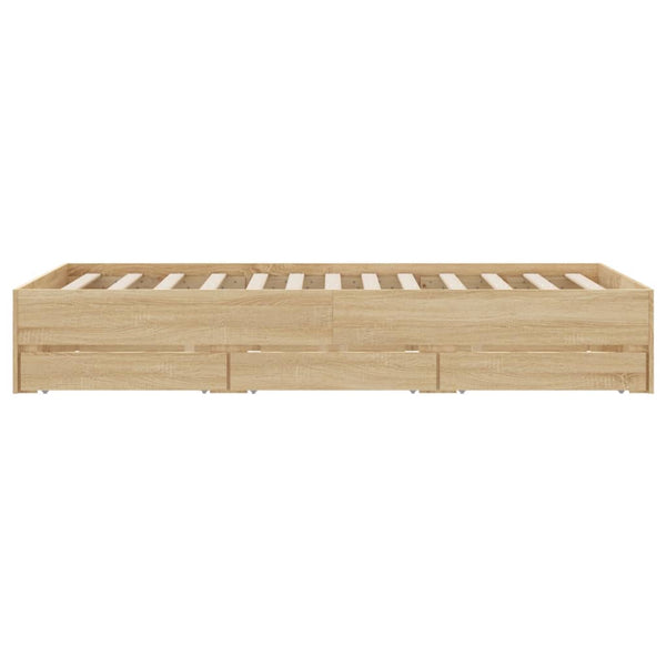 vidaXL Cadre de lit avec tiroirs Chêne Sonoma 135x190cm Bois d'ingénierie