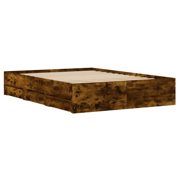 vidaXL Cadre de lit avec tiroirs chêne fumé 135x190 cm Bois d'ingénierie