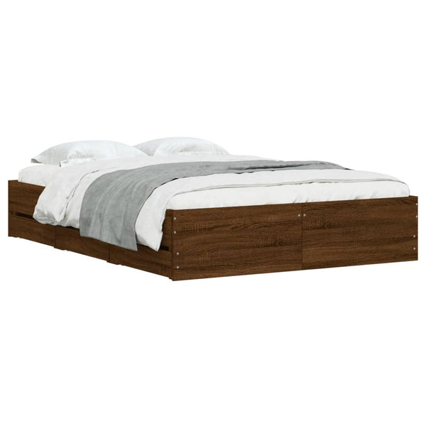 vidaXL Cadre de lit avec tiroirs aspect chêne marron 135x190 cm