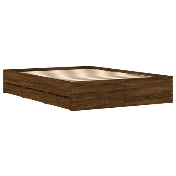 vidaXL Cadre de lit avec tiroirs aspect chêne marron 135x190 cm