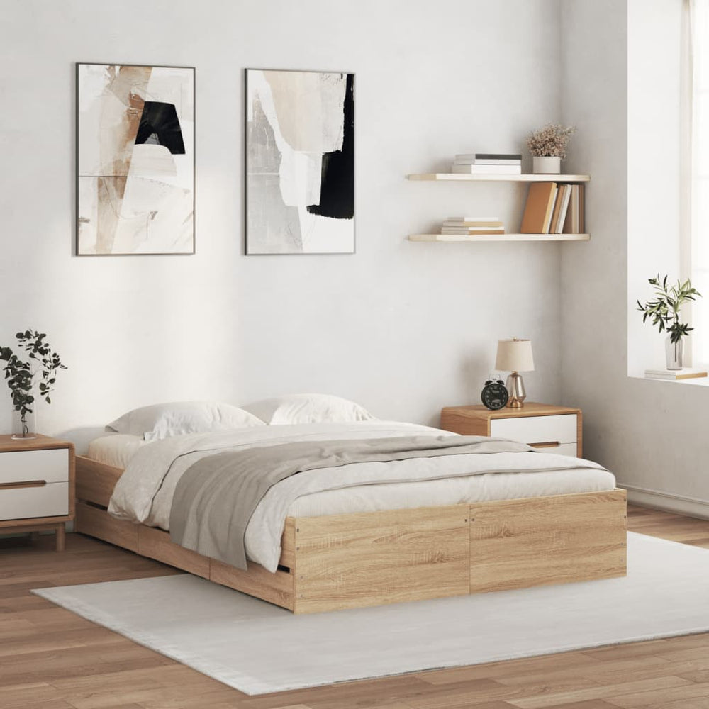 vidaXL Bed Frame with Drawers Sonoma Oak 120x190cm Engineered Wood