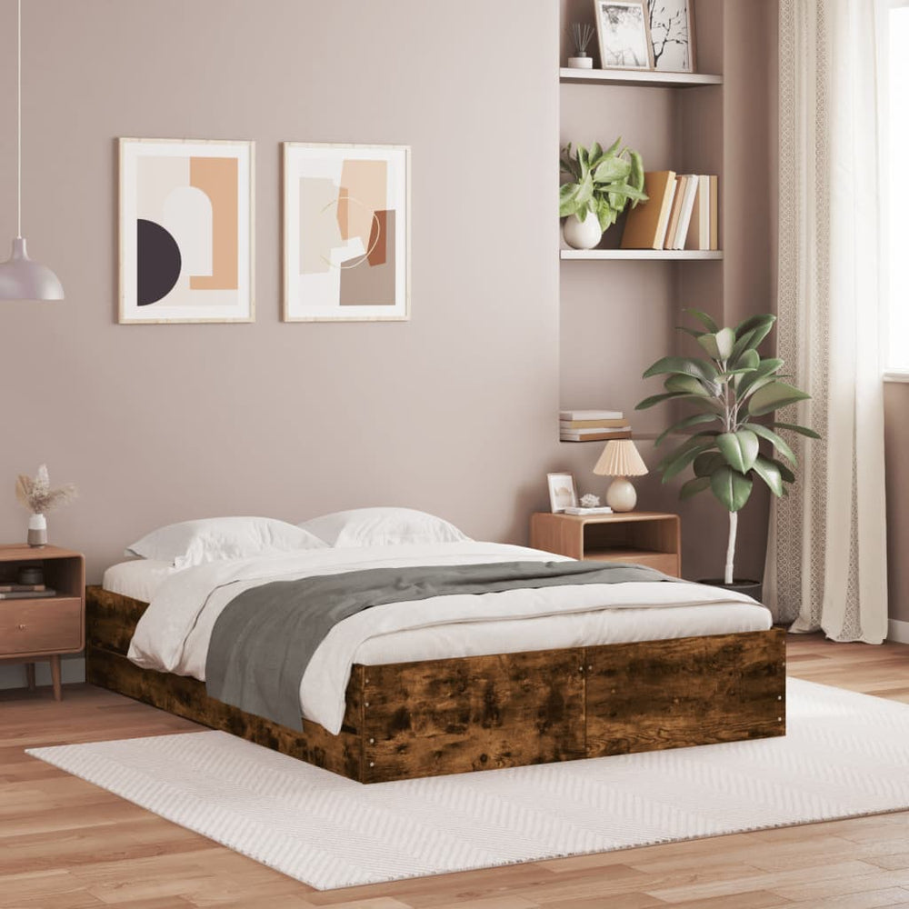 vidaXL Bed Frame with Drawers Smoked Oak 120x190 cm Engineered Wood