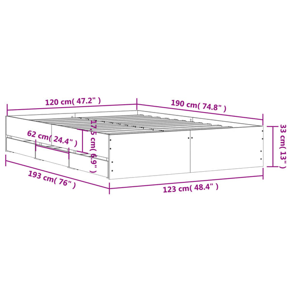 Bettgestell 120x190 cm mit Schubladen Eichen-Optik