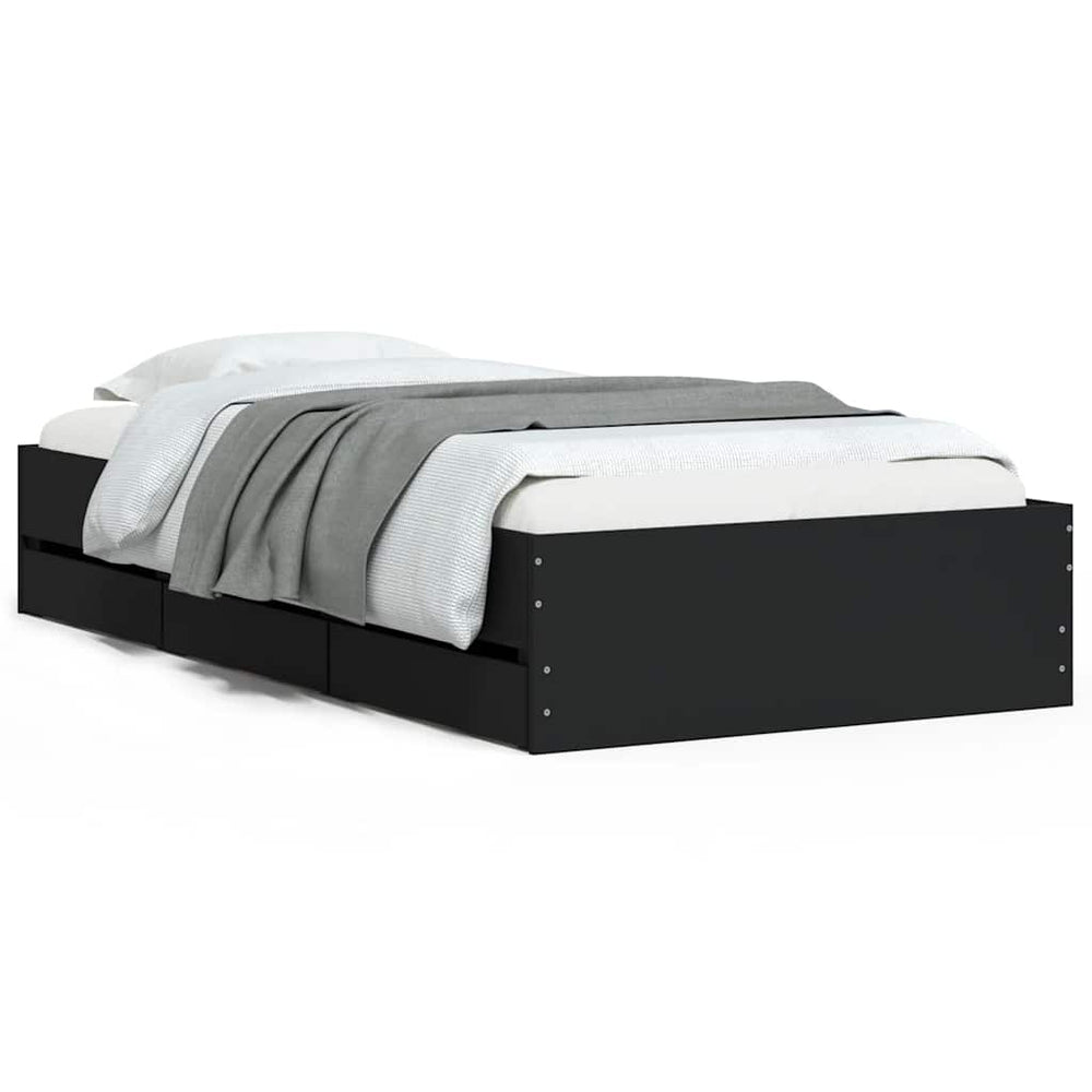 Bettgestell Schwarz 90x190 cm mit Schubladen