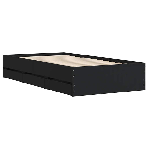 vidaXL Cadre de lit avec tiroirs Noir 90x190 cm Aggloméré