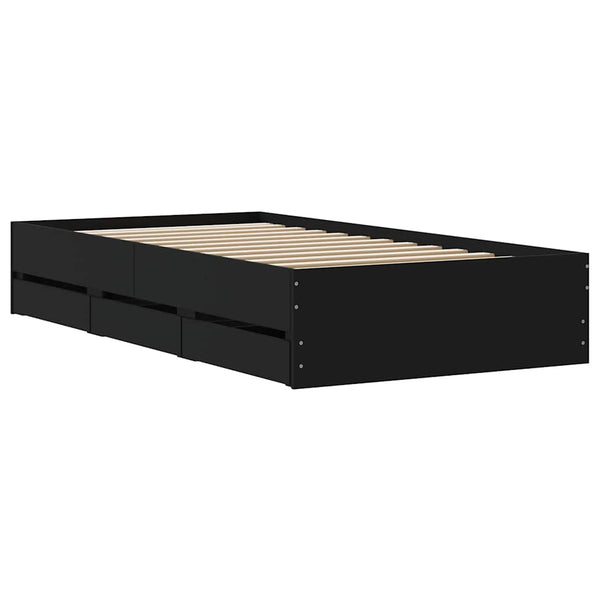 vidaXL Cadre de lit avec tiroirs Noir 90x190 cm Aggloméré