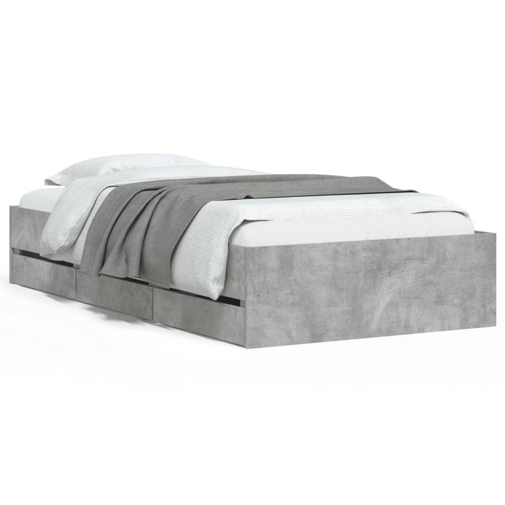 vidaXL Cadre de lit avec tiroirs Gris béton 90x190 cm Bois d'ingénierie