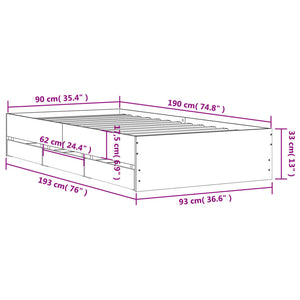 Bettgestell Räuchereiche 90x190 cm mit Schubladen