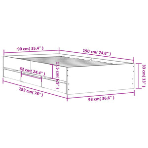 Bettgestell Grau Sonoma 90x190 cm mit Schubladen
