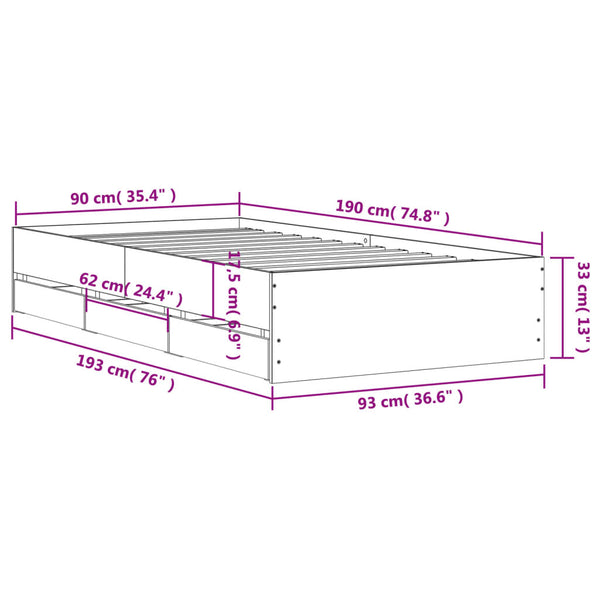 Bettgestell Grau Sonoma 90x190 cm mit Schubladen