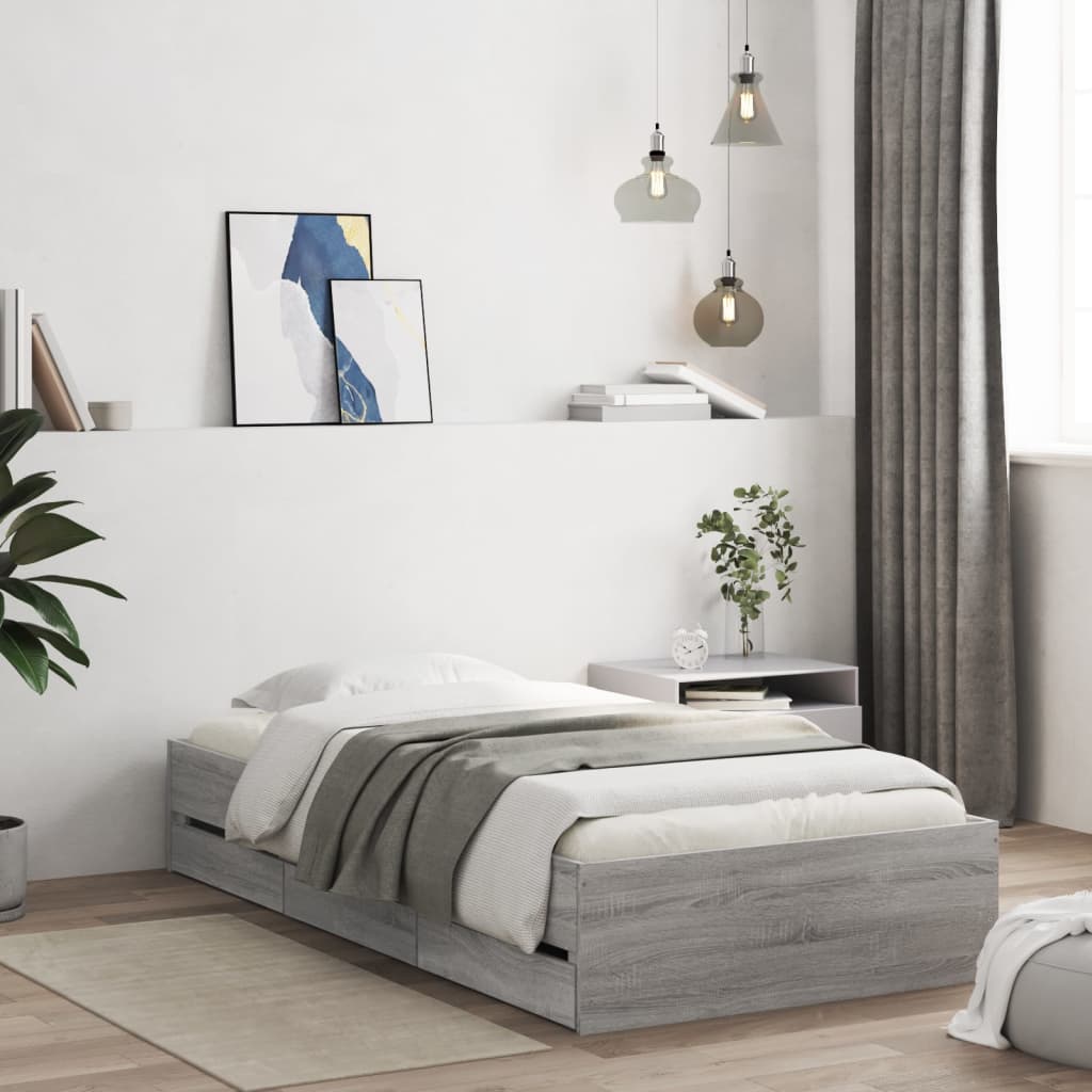 Bettgestell Grau Sonoma 90x190 cm mit Schubladen
