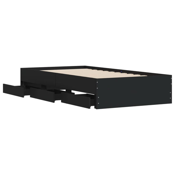 vidaXL Cadre de lit avec tiroirs Noir 75x190 cm Aggloméré