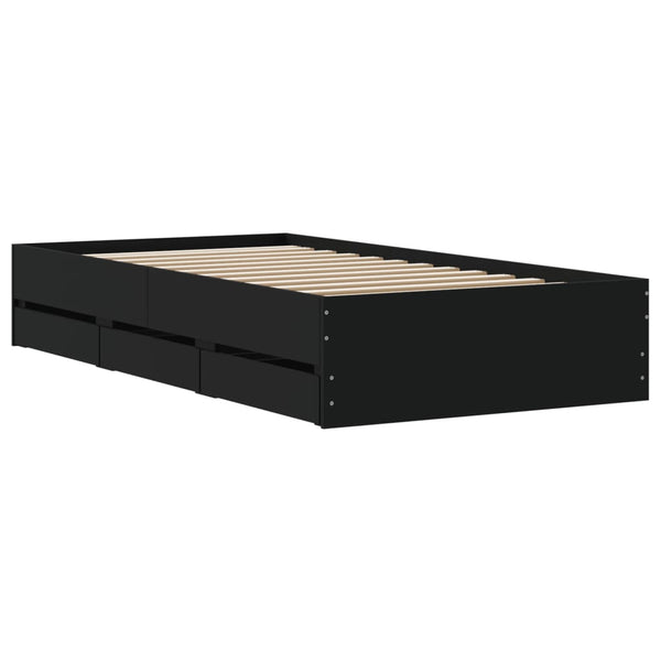 vidaXL Cadre de lit avec tiroirs Noir 75x190 cm Aggloméré