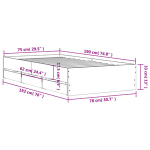 vidaXL Cadre de lit avec tiroirs chêne Sonoma 75x190 cm Aggloméré