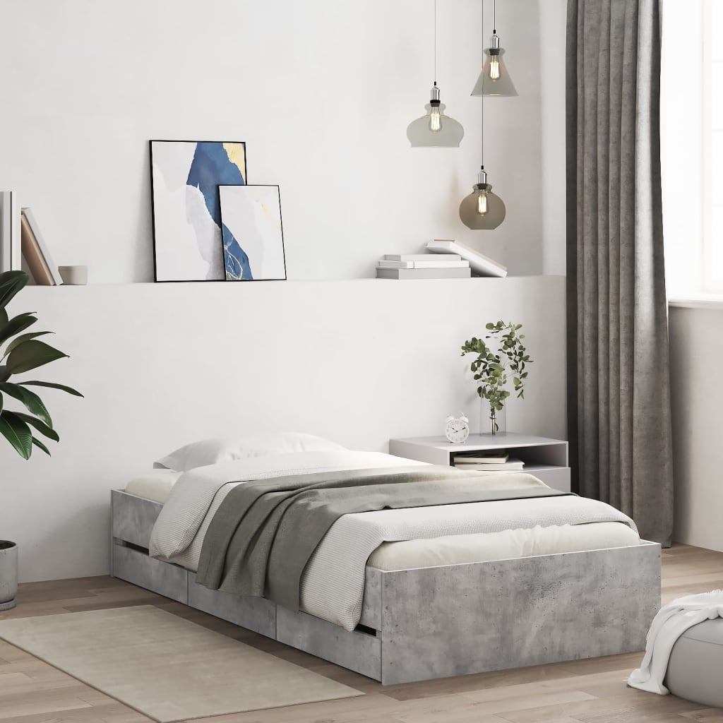 Bettgestell 75x190 cm mit Schubladen Betongrau
