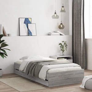 Bettgestell mit Schubladen 75x190 cm Grau Sonoma