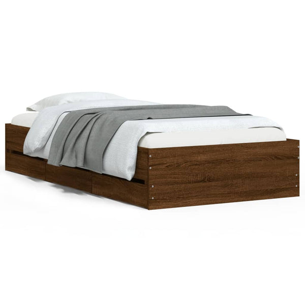 vidaXL Bed Frame with Drawers Brown Oak-Effect 75x190 cm