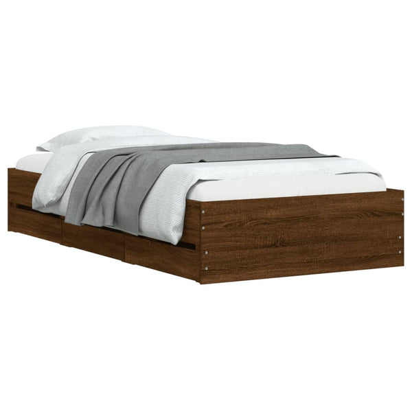 vidaXL Bed Frame with Drawers Brown Oak-Effect 75x190 cm