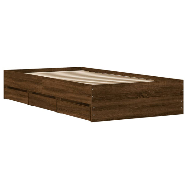vidaXL Bed Frame with Drawers Brown Oak-Effect 75x190 cm