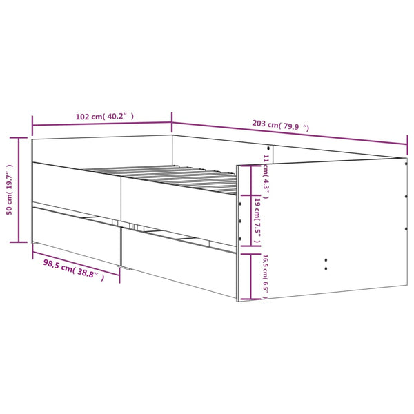 Bettgestell Schwarz 100x200 cm mit Schubladen