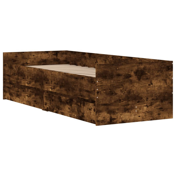 vidaXL Bed Frame with Drawers Smoked Oak 100x200 cm