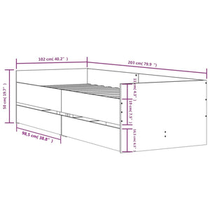 vidaXL Bed Frame with Drawers Smoked Oak 100x200 cm