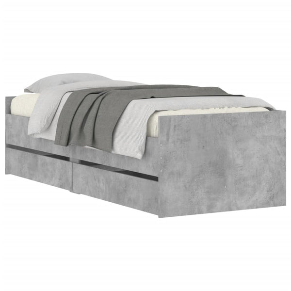 vidaXL Cadre de lit avec tiroirs Gris béton 90x200 cm