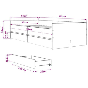Bettgestell Schwarz 90x190 cm mit Schubladen