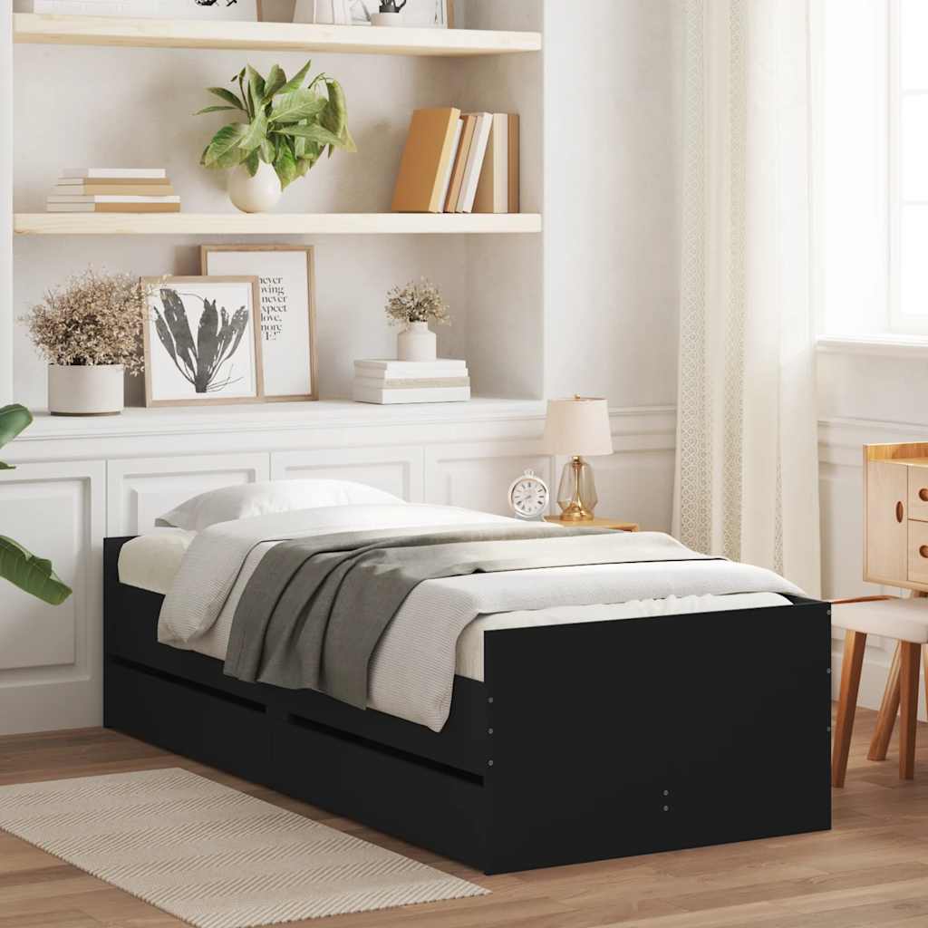 Bettgestell Schwarz 90x190 cm mit Schubladen