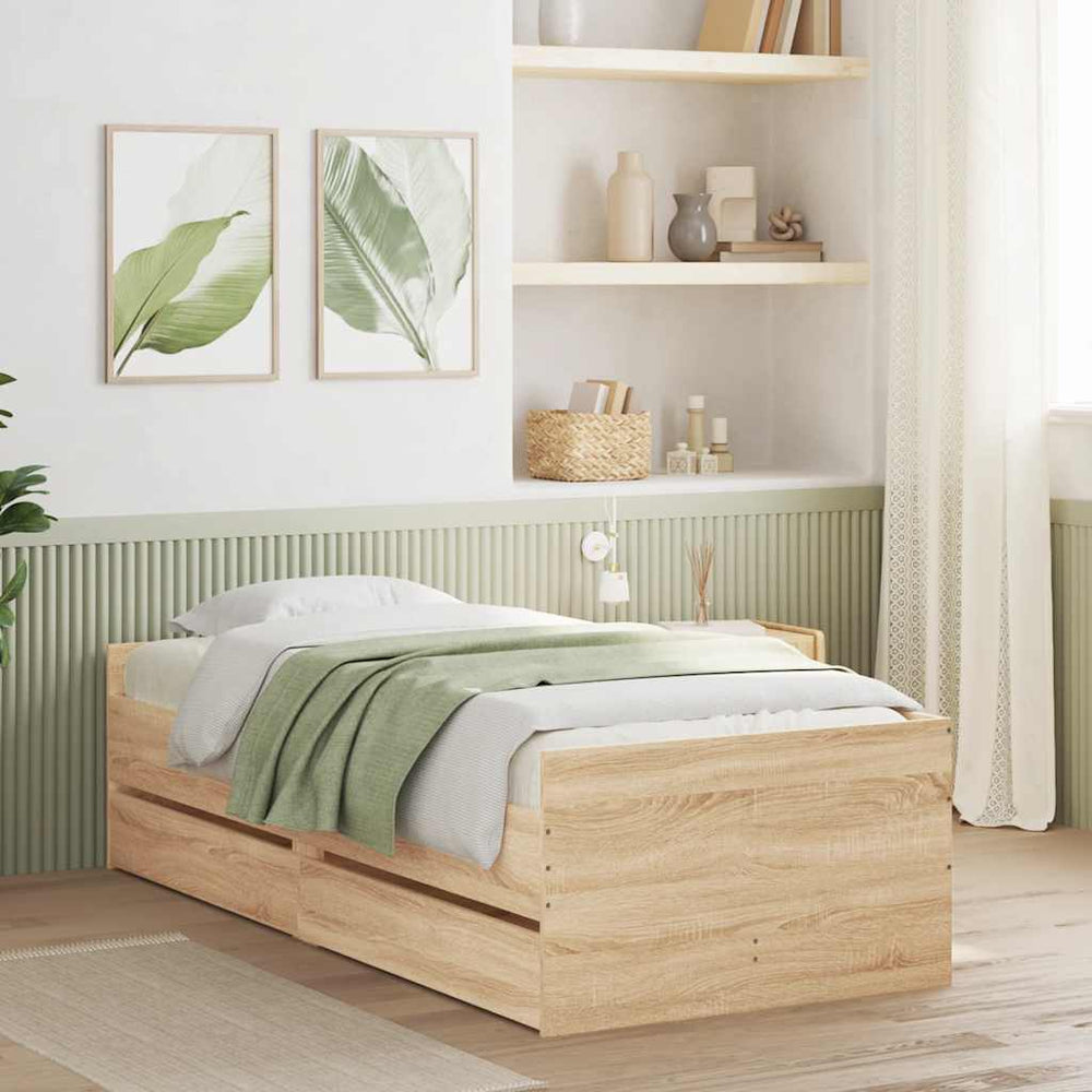 vidaXL Bed Frame with Drawers Sonoma Oak 90x190 cm