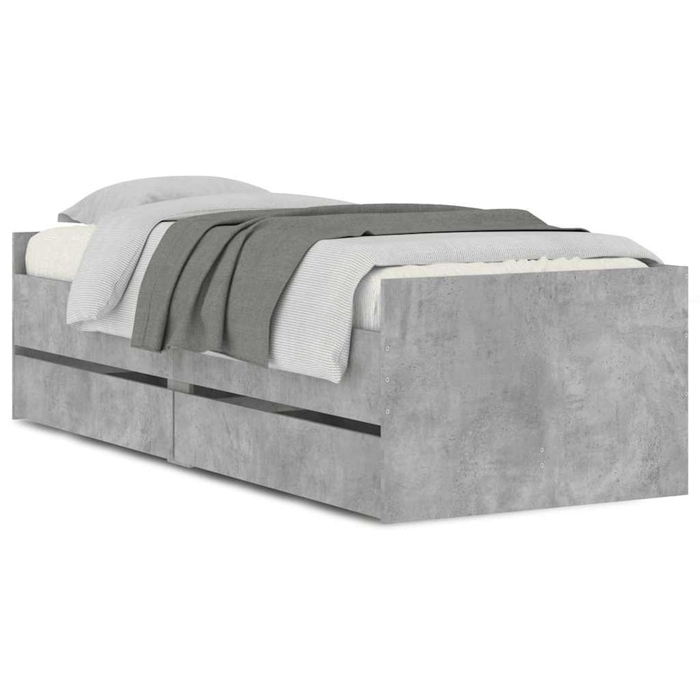 vidaXL Cadre de lit avec tiroirs Gris béton 90x190 cm