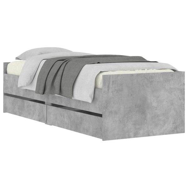 vidaXL Cadre de lit avec tiroirs Gris béton 90x190 cm