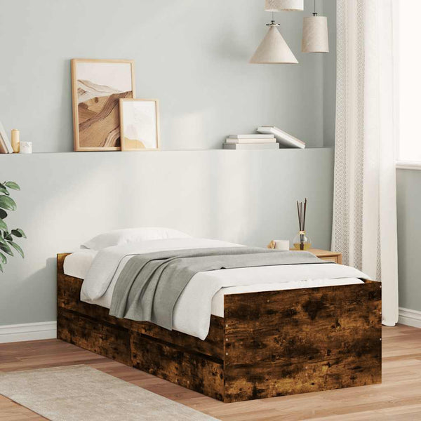 vidaXL Bed Frame with Drawers Smoked Oak 90x190 cm